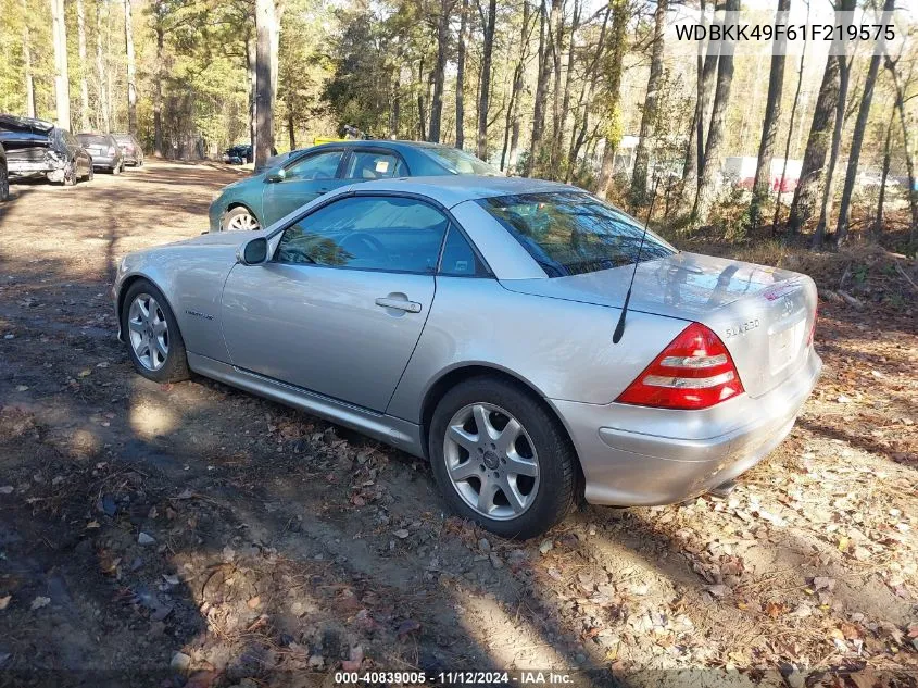 2001 Mercedes-Benz Slk 230 Kompressor VIN: WDBKK49F61F219575 Lot: 40839005