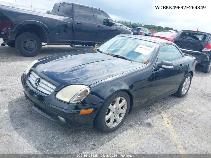 2002 Mercedes-Benz Slk 230 Kompressor VIN: WDBKK49F92F264849 Lot: 40133628