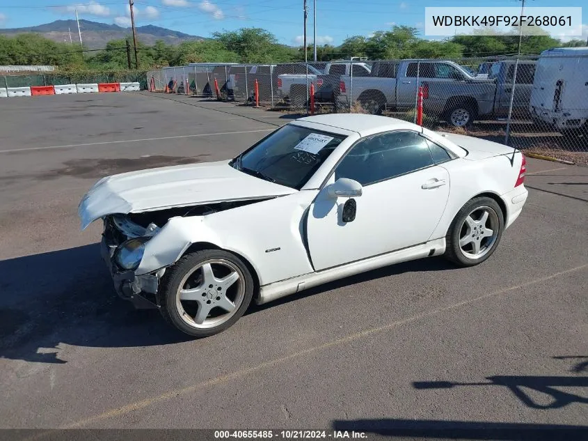 2002 Mercedes-Benz Slk 230 Kompressor VIN: WDBKK49F92F268061 Lot: 40655485