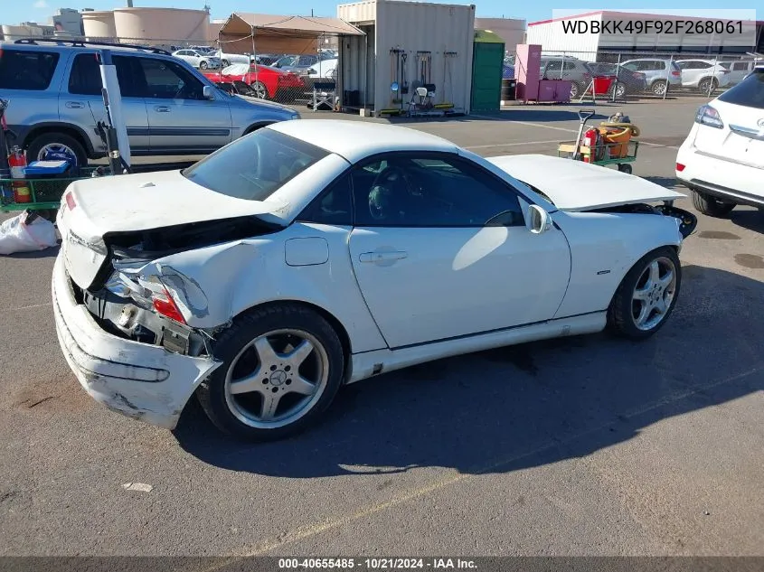 2002 Mercedes-Benz Slk 230 Kompressor VIN: WDBKK49F92F268061 Lot: 40655485