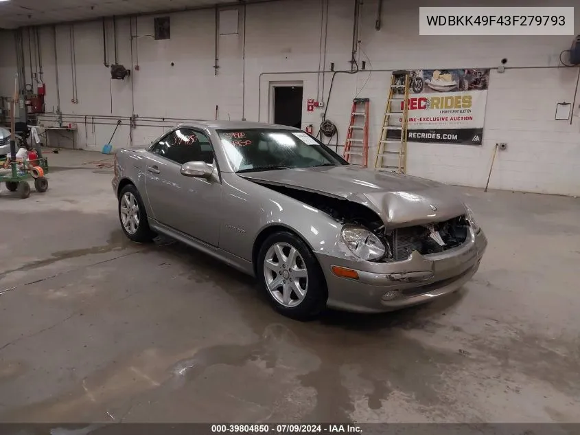 2003 Mercedes-Benz Slk 230 Kompressor VIN: WDBKK49F43F279793 Lot: 39804850