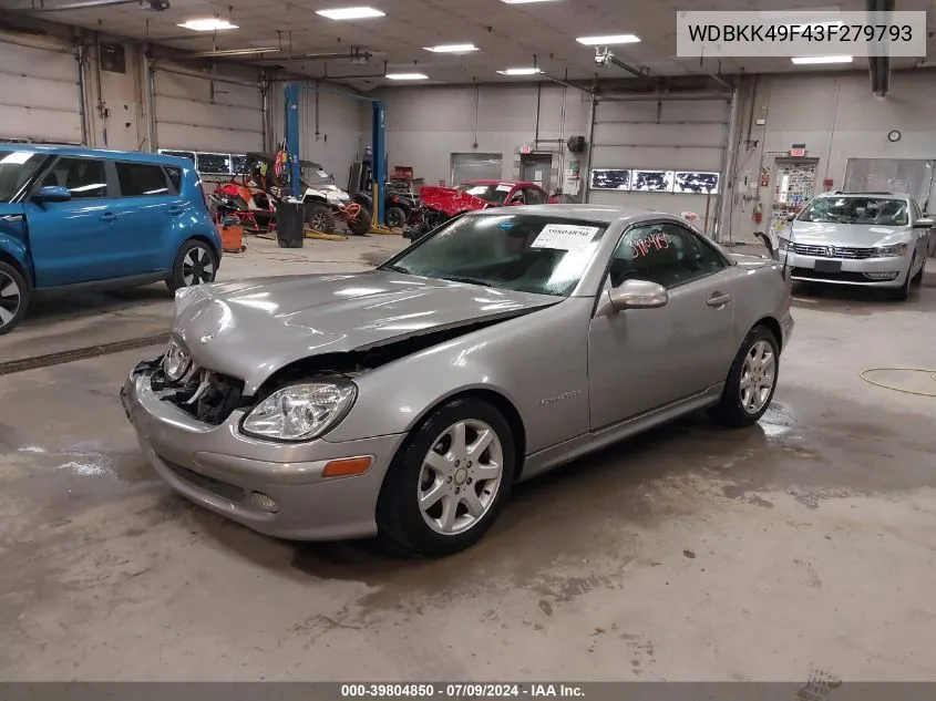 2003 Mercedes-Benz Slk 230 Kompressor VIN: WDBKK49F43F279793 Lot: 39804850