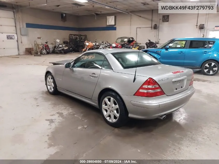 2003 Mercedes-Benz Slk 230 Kompressor VIN: WDBKK49F43F279793 Lot: 39804850