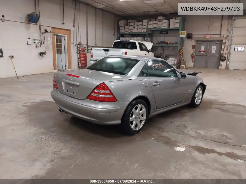 2003 Mercedes-Benz Slk 230 Kompressor VIN: WDBKK49F43F279793 Lot: 39804850