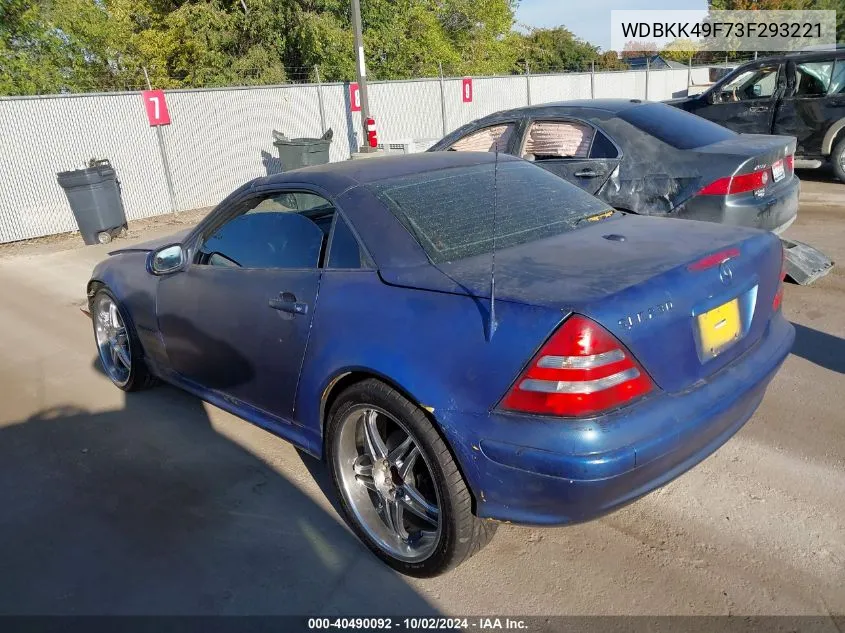 2003 Mercedes-Benz Slk 230 Kompressor VIN: WDBKK49F73F293221 Lot: 40490092