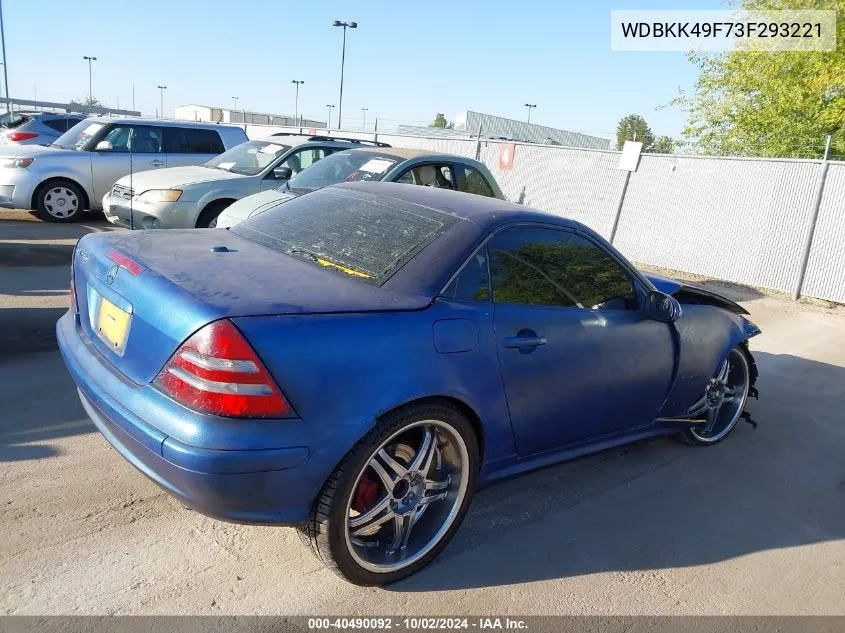 2003 Mercedes-Benz Slk 230 Kompressor VIN: WDBKK49F73F293221 Lot: 40490092