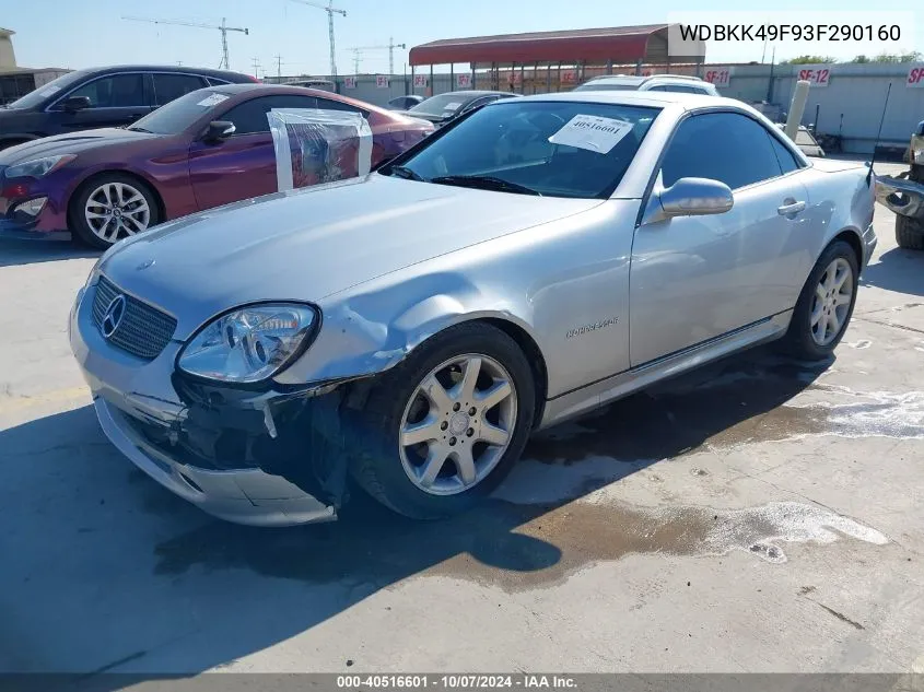 2003 Mercedes-Benz Slk 230 Kompressor VIN: WDBKK49F93F290160 Lot: 40516601