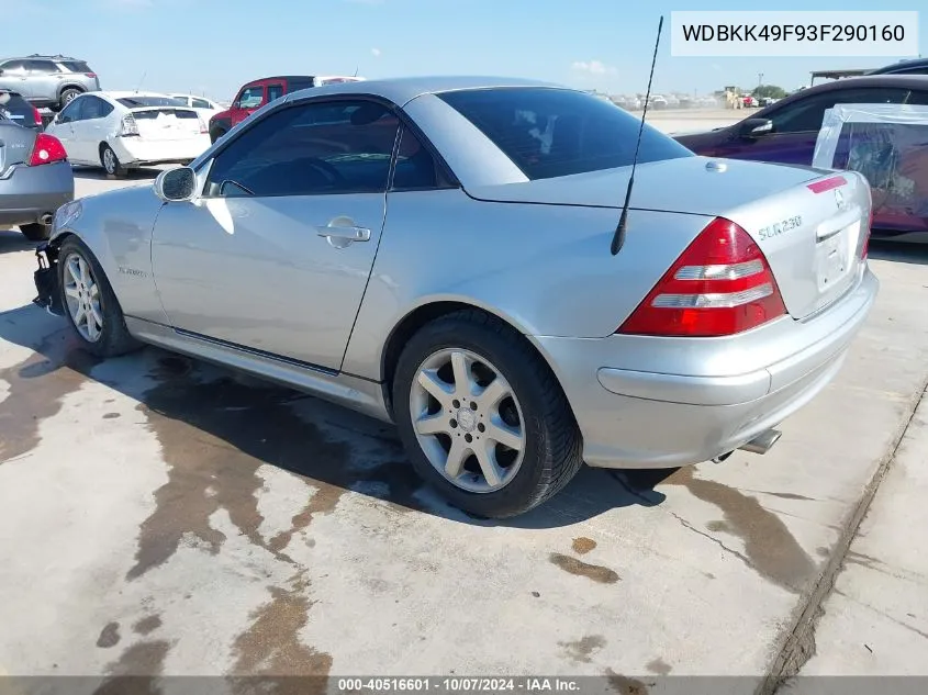 2003 Mercedes-Benz Slk 230 Kompressor VIN: WDBKK49F93F290160 Lot: 40516601