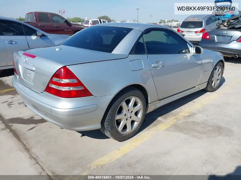 2003 Mercedes-Benz Slk 230 Kompressor VIN: WDBKK49F93F290160 Lot: 40516601