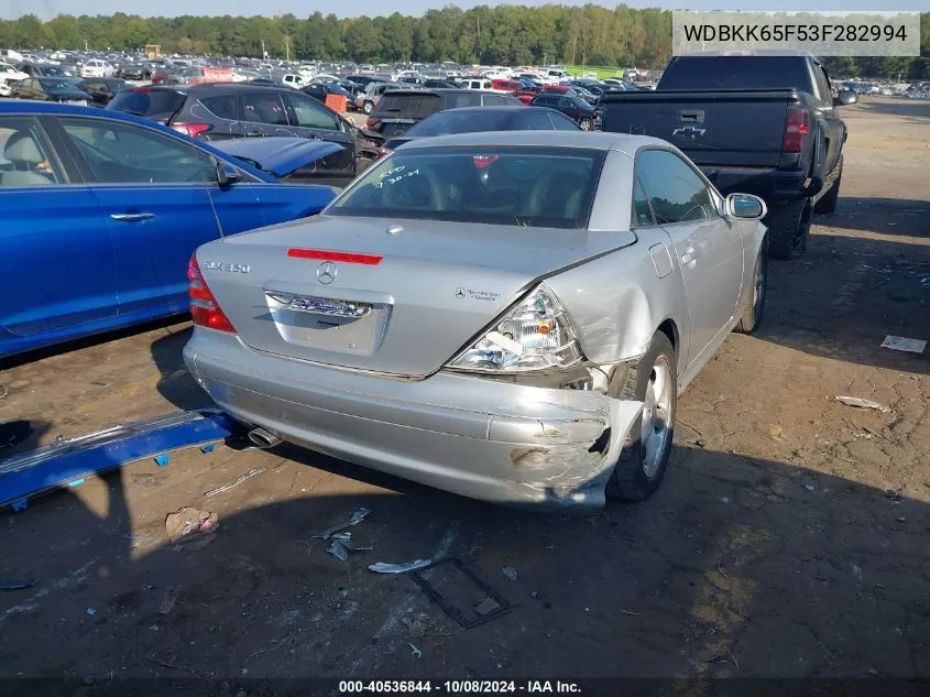 2003 Mercedes-Benz Slk 320 VIN: WDBKK65F53F282994 Lot: 40536844