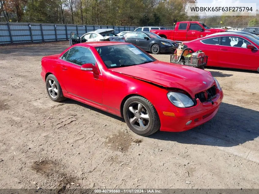 2003 Mercedes-Benz Slk 320 VIN: WDBKK65F63F275794 Lot: 40795560