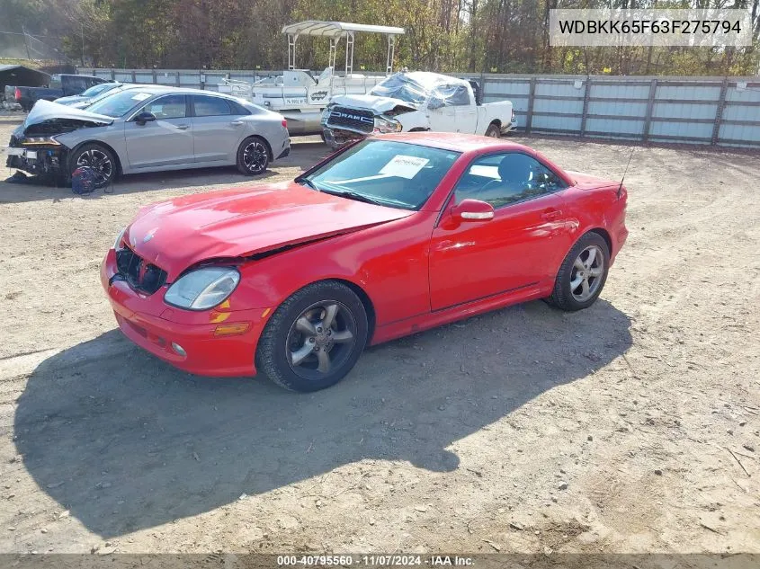 2003 Mercedes-Benz Slk 320 VIN: WDBKK65F63F275794 Lot: 40795560