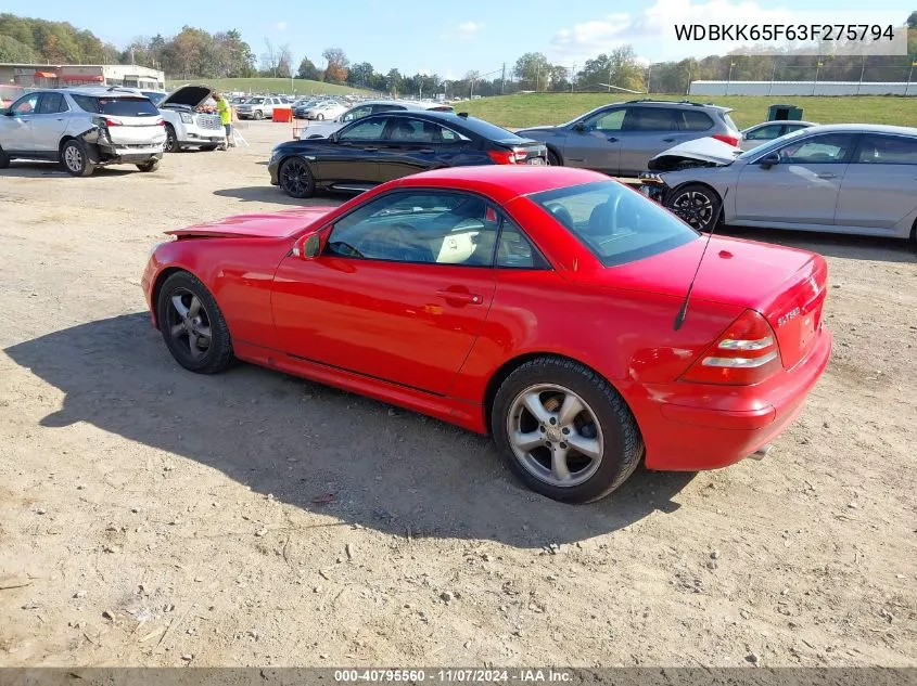 2003 Mercedes-Benz Slk 320 VIN: WDBKK65F63F275794 Lot: 40795560