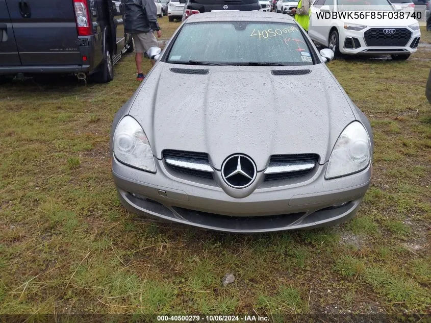 2005 Mercedes-Benz Slk 350 VIN: WDBWK56F85F038740 Lot: 40500279