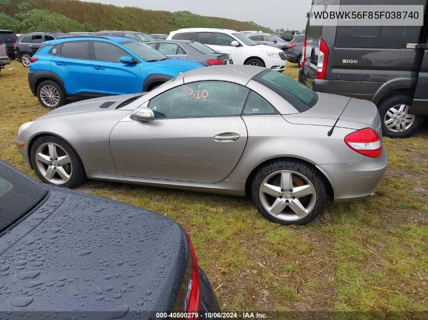 2005 Mercedes-Benz Slk 350 VIN: WDBWK56F85F038740 Lot: 40500279