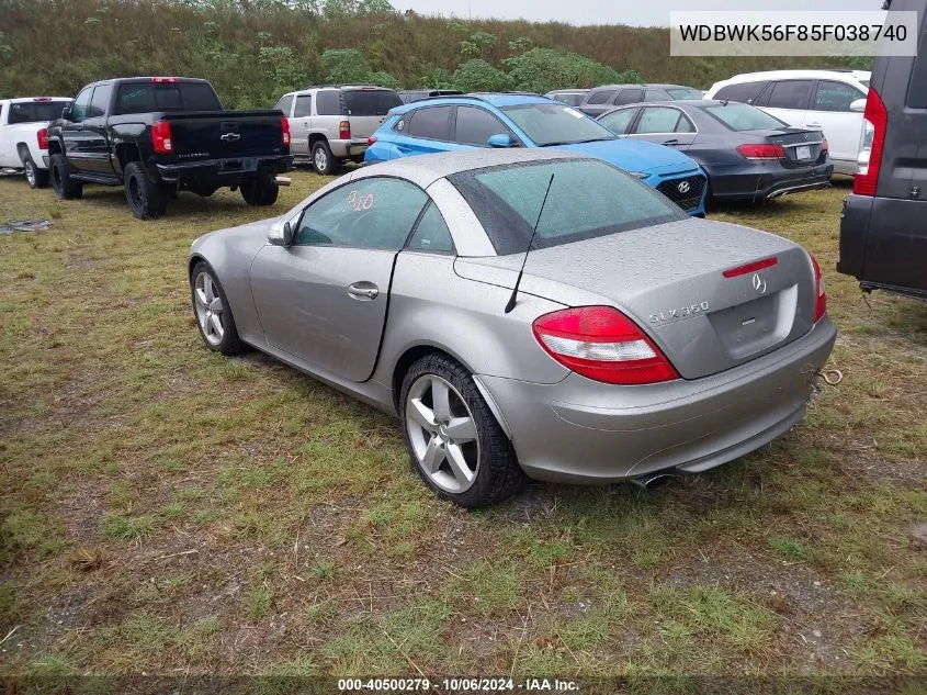 2005 Mercedes-Benz Slk 350 VIN: WDBWK56F85F038740 Lot: 40500279