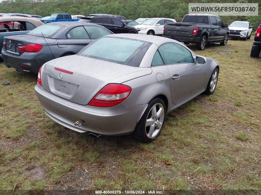 2005 Mercedes-Benz Slk 350 VIN: WDBWK56F85F038740 Lot: 40500279