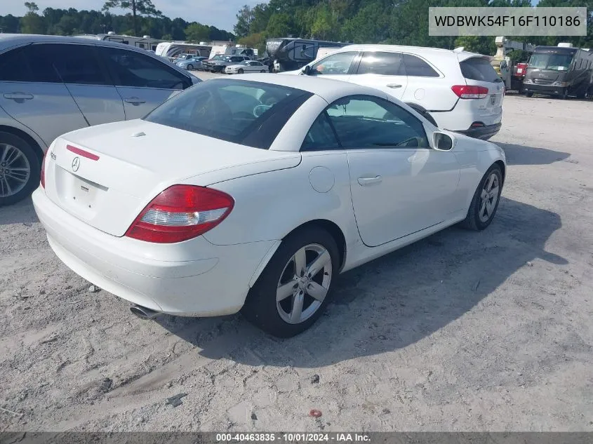 2006 Mercedes-Benz Slk 280 VIN: WDBWK54F16F110186 Lot: 40463835