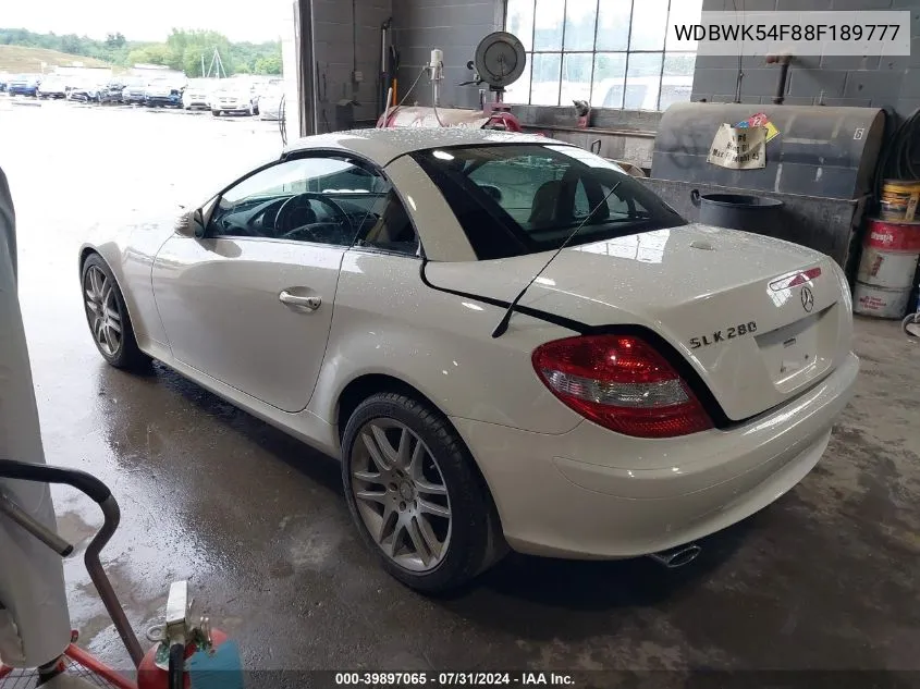 2008 Mercedes-Benz Slk 280 VIN: WDBWK54F88F189777 Lot: 39897065