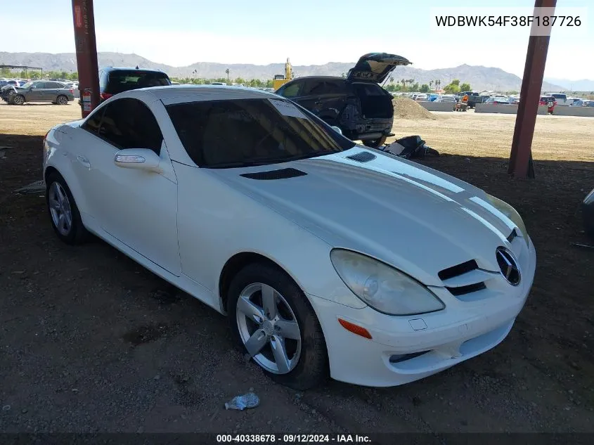 2008 Mercedes-Benz Slk 280 VIN: WDBWK54F38F187726 Lot: 40338678