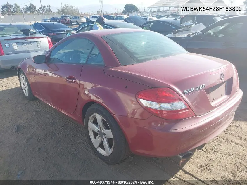 2008 Mercedes-Benz Slk 280 VIN: WDBWK54F28F183800 Lot: 40371974