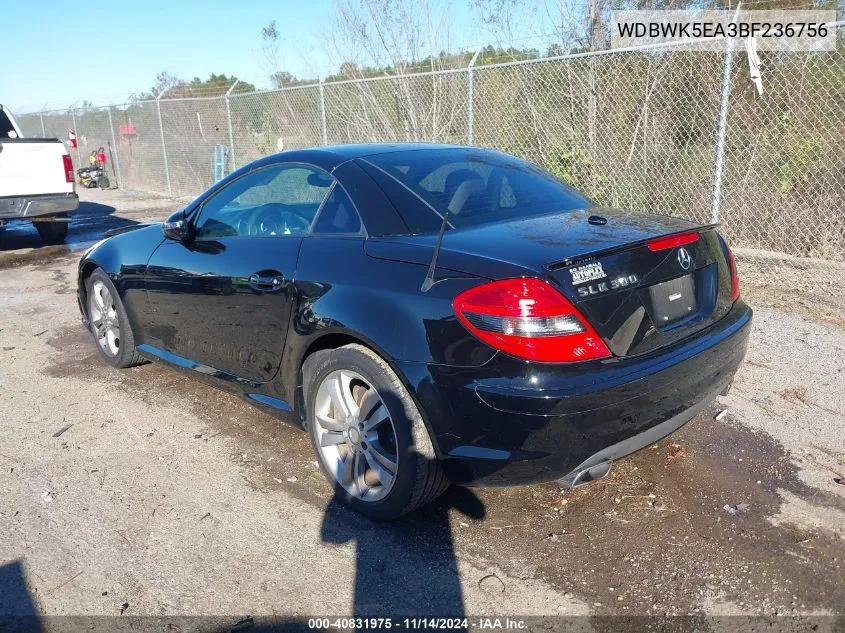 2011 Mercedes-Benz Slk 300 VIN: WDBWK5EA3BF236756 Lot: 40831975