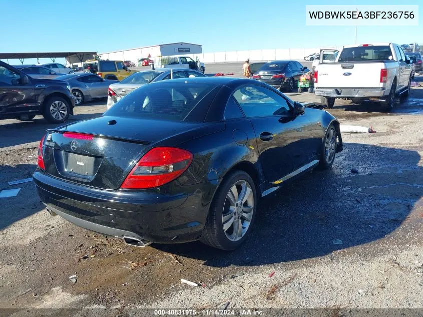 2011 Mercedes-Benz Slk 300 VIN: WDBWK5EA3BF236756 Lot: 40831975