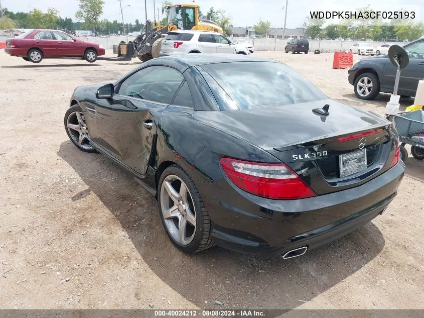 2012 Mercedes-Benz Slk 350 VIN: WDDPK5HA3CF025193 Lot: 40024212