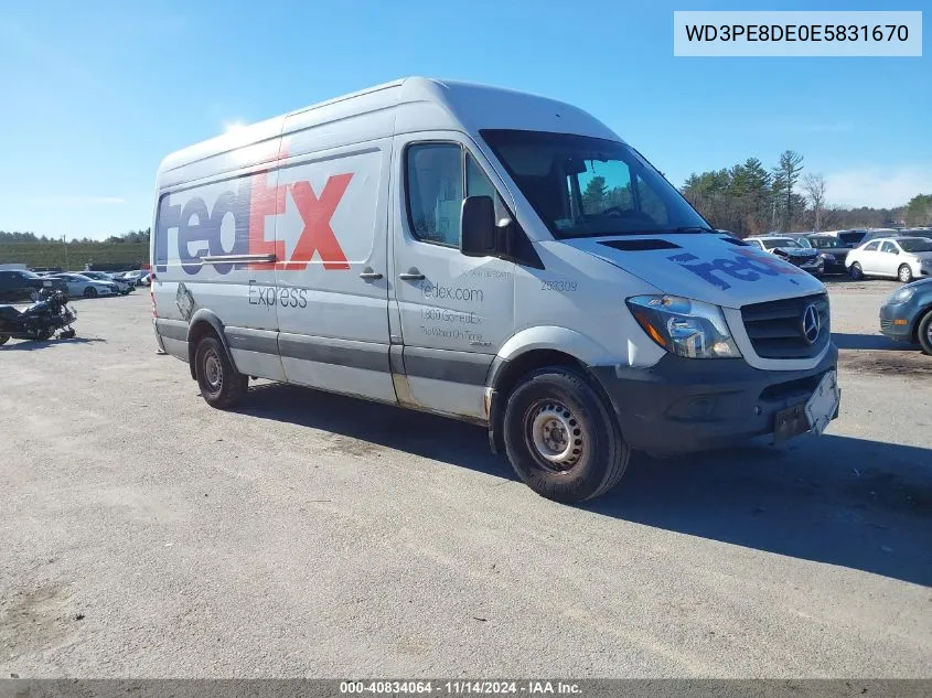 2014 Mercedes-Benz Sprinter 2500 High Roof VIN: WD3PE8DE0E5831670 Lot: 40834064