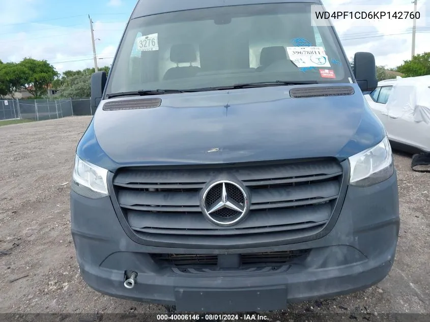 2019 Mercedes-Benz Sprinter 2500 High Roof V6 VIN: WD4PF1CD6KP142760 Lot: 40006146