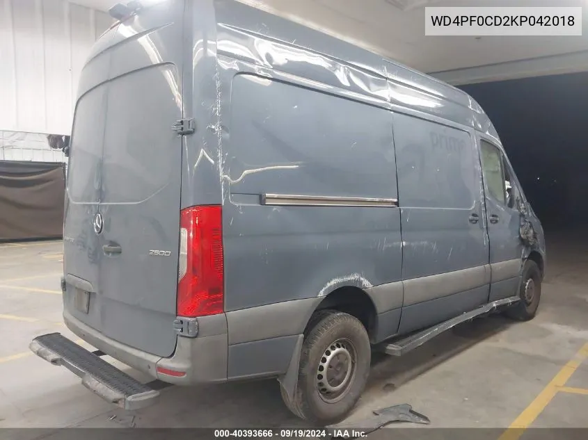 2019 Mercedes-Benz Sprinter 2500 High Roof V6/Standard Roof V6 VIN: WD4PF0CD2KP042018 Lot: 40393666