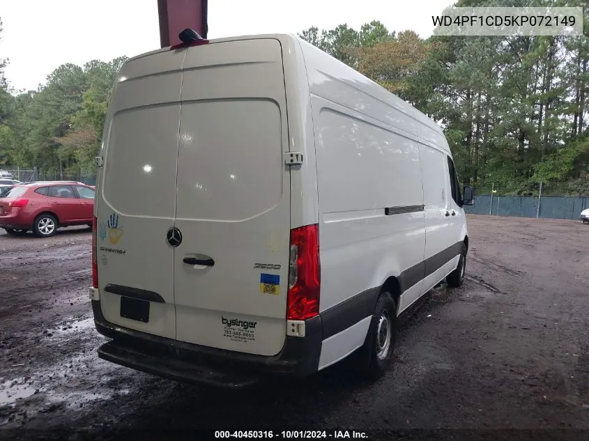 2019 Mercedes-Benz Sprinter 2500 High Roof V6 VIN: WD4PF1CD5KP072149 Lot: 40450316