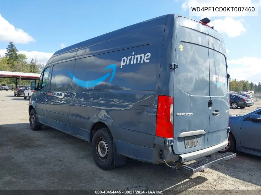 2019 Mercedes-Benz Sprinter 2500 High Roof V6 VIN: WD4PF1CD0KT007460 Lot: 40454445