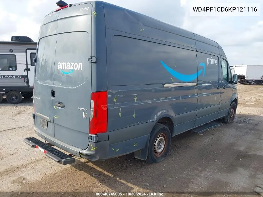 2019 Mercedes-Benz Sprinter 2500 High Roof V6 VIN: WD4PF1CD6KP121116 Lot: 40745605