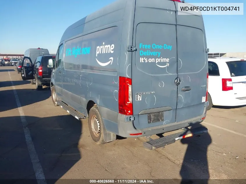 2019 Mercedes-Benz Sprinter 2500 High Roof V6/Standard Roof V6 VIN: WD4PF0CD1KT004741 Lot: 40826568