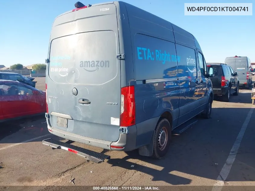 2019 Mercedes-Benz Sprinter 2500 High Roof V6/Standard Roof V6 VIN: WD4PF0CD1KT004741 Lot: 40826568