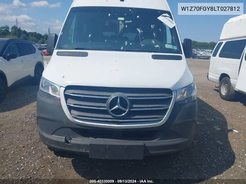 2020 Mercedes-Benz Sprinter 1500 Standard Roof I4 VIN: W1Z70FGY8LT027812 Lot: 40330009