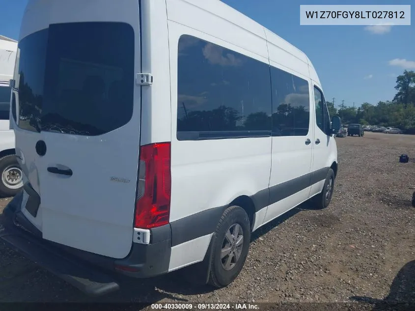 2020 Mercedes-Benz Sprinter 1500 Standard Roof I4 VIN: W1Z70FGY8LT027812 Lot: 40330009