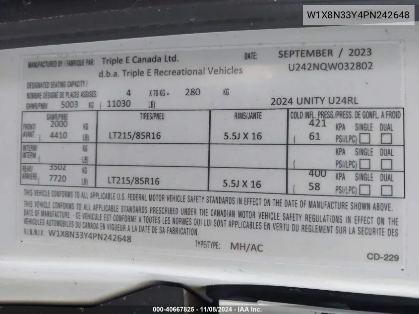 W1X8N33Y4PN242648 2023 Mercedes-Benz Sprinter 3500Xd Standard Roof 4-Cyl Diesel Ho