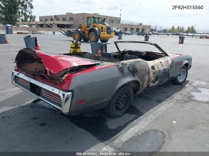 1972 Mercury Cougar VIN: 2F92H515560 Lot: 40190031