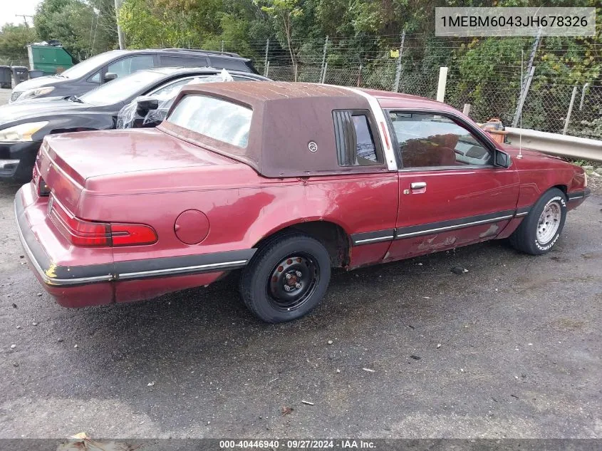 1988 Mercury Cougar Ls VIN: 1MEBM6043JH678326 Lot: 40446940