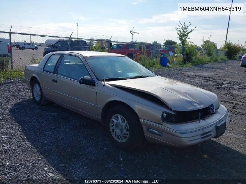 1992 Mercury Cougar Ls VIN: 1MEBM604XNH643319 Lot: 12076371