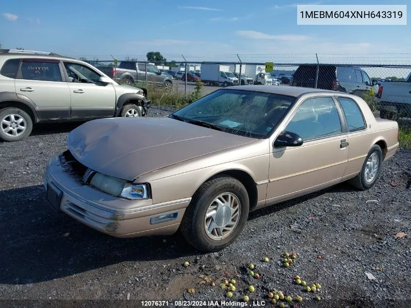 1992 Mercury Cougar Ls VIN: 1MEBM604XNH643319 Lot: 12076371