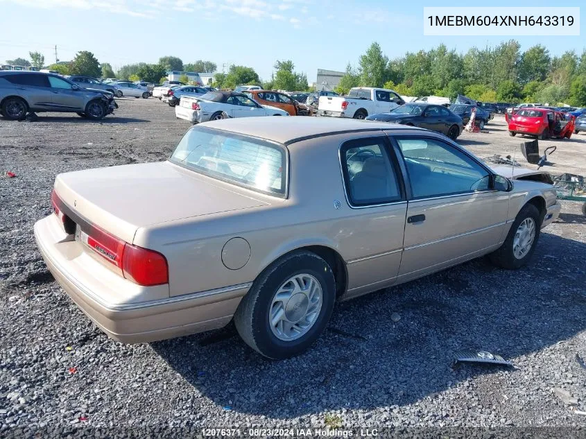 1992 Mercury Cougar Ls VIN: 1MEBM604XNH643319 Lot: 12076371