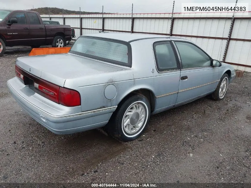 1992 Mercury Cougar Ls VIN: 1MEPM6045NH644383 Lot: 40764444