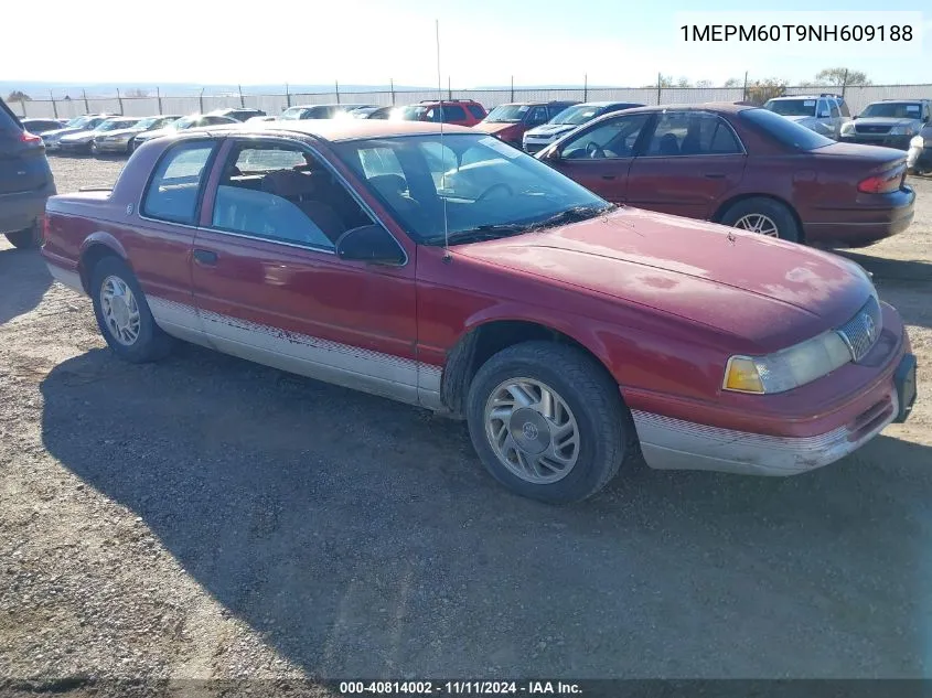 1992 Mercury Cougar Ls VIN: 1MEPM60T9NH609188 Lot: 40814002