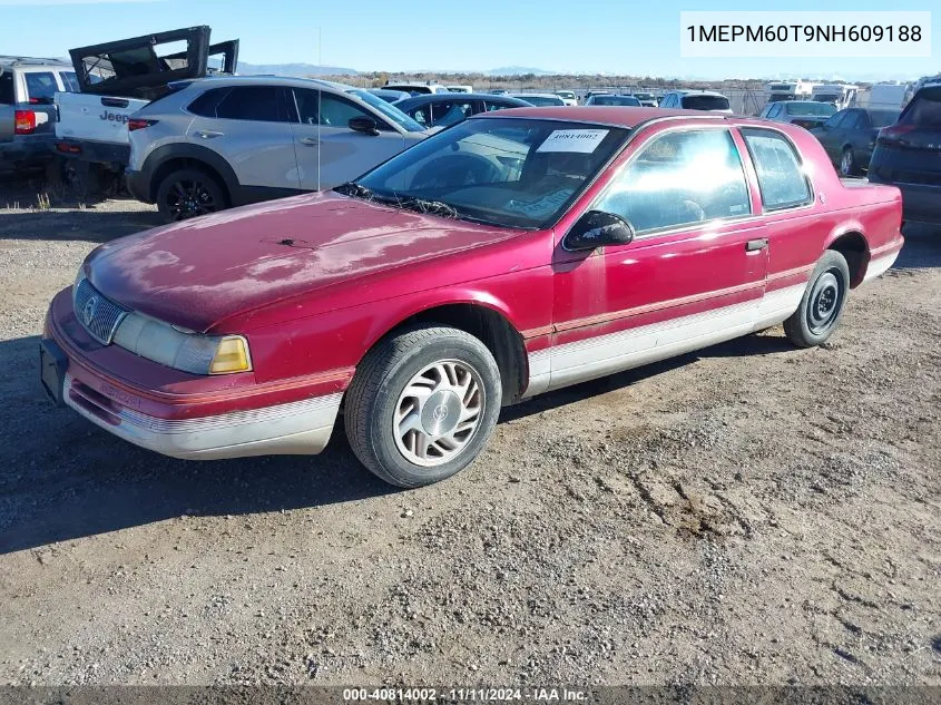 1992 Mercury Cougar Ls VIN: 1MEPM60T9NH609188 Lot: 40814002