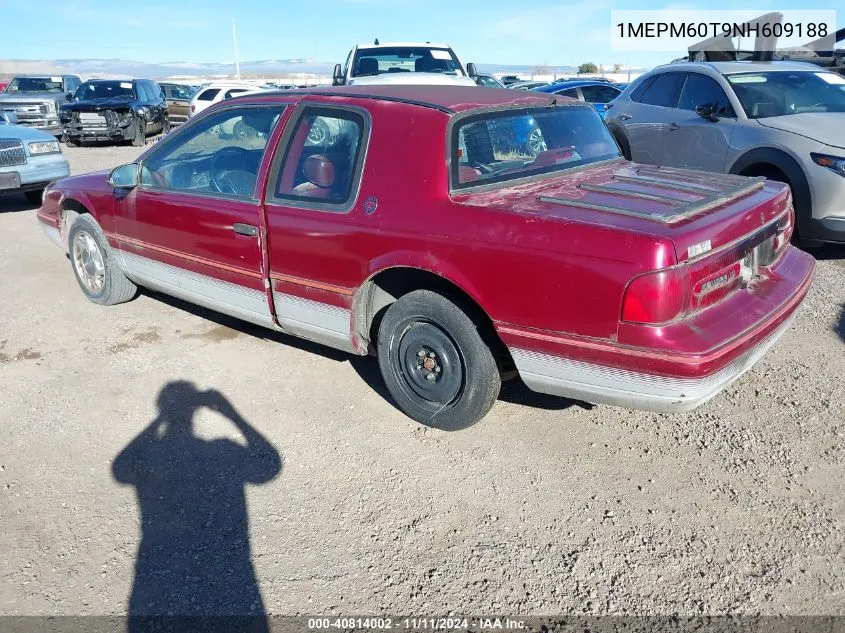 1992 Mercury Cougar Ls VIN: 1MEPM60T9NH609188 Lot: 40814002