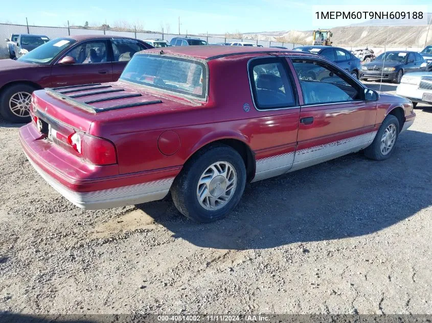 1992 Mercury Cougar Ls VIN: 1MEPM60T9NH609188 Lot: 40814002