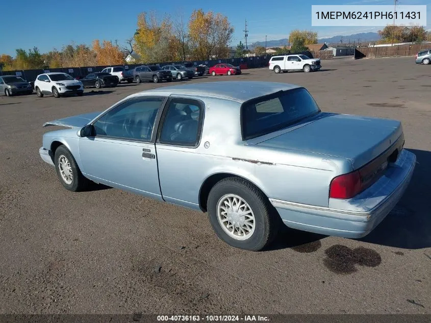 1993 Mercury Cougar Xr7 VIN: 1MEPM6241PH611431 Lot: 40736163